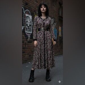 Bagiza Animal Print Maxi Dress Women’s 46 XL Purple Black Leopard Button Front